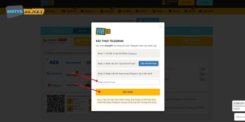Xác thực để hoàn tất đăng ký tài khoản Five88